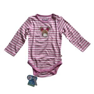 NWT Frugi organic pink stripes mouse onesie